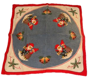 Tovaglia vintage gnomi campane pigne gatti tela juta 34 x 32" vacanza - Foto 1 di 5