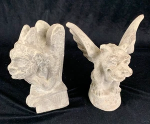 Vintage Gargoyle Bookends Gray Cement Different Poses Halloween Goth Decor - Picture 1 of 11