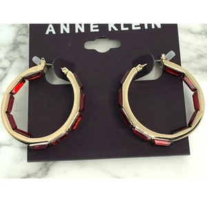 Anne Klein Gold Tone Hoop Earrings Crystal Elegant Fashion Style Chic Stunning - Picture 1 of 11