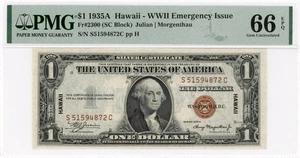 1935-A $1 Silver Hawaii Gem(SC Block) - Fr#2300 - PMG 66 EPQ - Gem Uncirculated - Picture 1 of 2