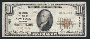 SELTENE NATIONAL CITY BANK OF NEW YORK 1929 10 $, URKUNDE # 1461 - Bild 1 von 2