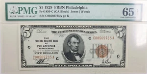 1929 $5 Federal Reserve Note, Philadelphia, PA., PCGS CU-65 EPQ., GFRB006 - Picture 1 of 2