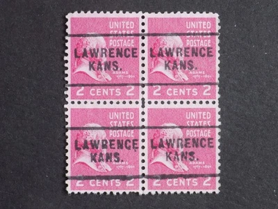(1) USED BLOCK OF (4) PRECAN. stamps-2 C ADAMS, W/A LLAWRENCE, KANSAS P/C- - Image 1 of 2