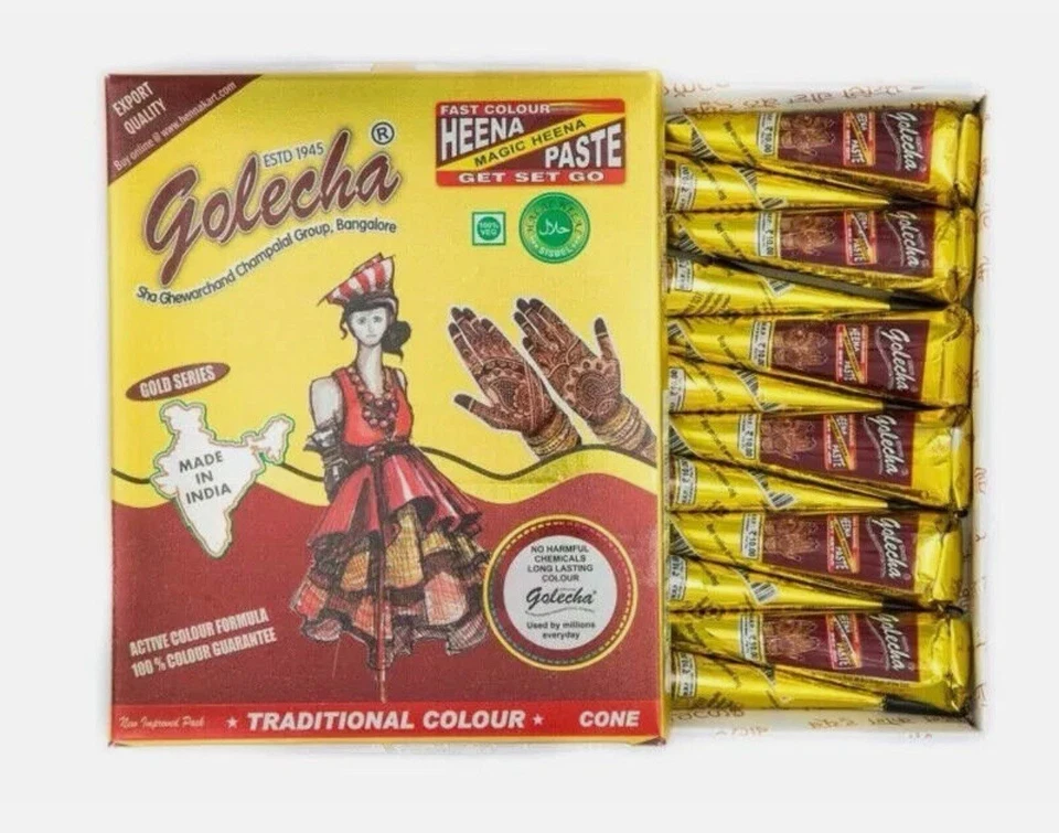 12 Golecha Maroon Brown HENNA BRIDAL MEHNDI CONE *Bargain* PRICE UK Seller