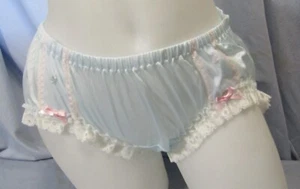 Handmade Nylon Tricot Hipster Panty with Lace Waist 30-36in Light Blue - Picture 1 of 7