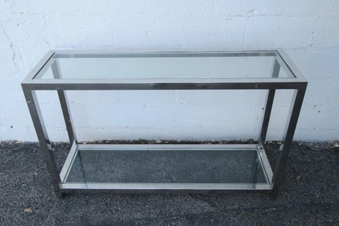 Hollywood Regency Style Vintage Two Tiers Chrome Glass Console Entry Table 4923 Cover