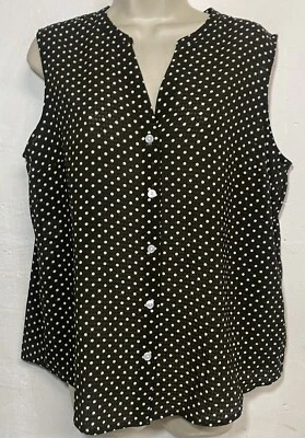 Camiseta sin mangas Jones New York grande sin mangas con botones verde oliva oscuro a lunares Foto 1 de 4