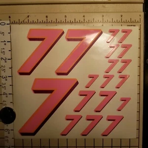 Pink w/plum & orange #7's Racing Numbers Vinyl Decal Sheet 1/10-1/12 slash - Picture 1 of 11