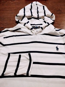 POLO RALPH LAREN Herren dünner leichter 100% Baumwolle (M) weiß + dunkelblau HOODIE - Bild 1 von 5