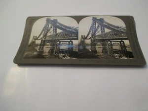 New York New Bridge over East River during Construction NY Stereoview Card - Picture 1 of 3