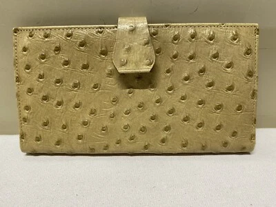 Cartera/moneda/cheques plegables vintage TexTan avestruz y cuero de vaca para mujer con bolígrafo Foto 1 de 4