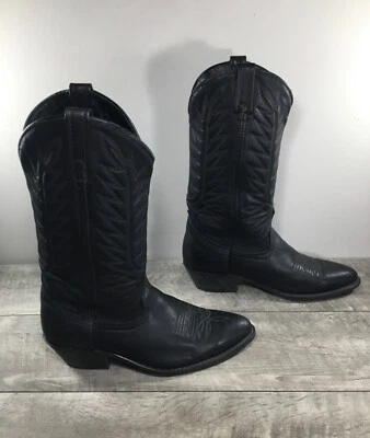 Кожаные ковбойские мужские сапоги без застежек размер 9 сделаны в США винтажные черные - Изображение 1 из 4