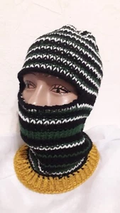 Handgefertigte gestreifte Strick Sturmhaube Skimaske - OOAK Runway Kapuze Mütze Beanie - Bild 1 von 3