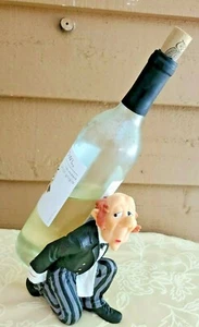 WINE BOTTLE DISPLAY HOLDER RESIN BUTLER KNEELING - Fun Wine Bar Butler Decor - Picture 1 of 8