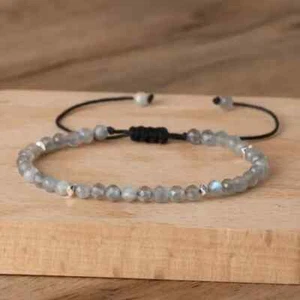 Delicate Moonstone Bracelet - Adjustable Gray Crystal Bead Women/Men Bracelet - Picture 1 of 9