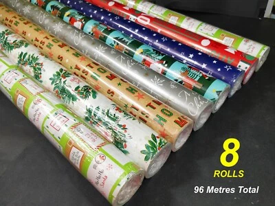 BULK 8 Rolls - 12 Metres x 70cm Christmas Gift Wrapping Paper - 96M Total - Image 1 of 2