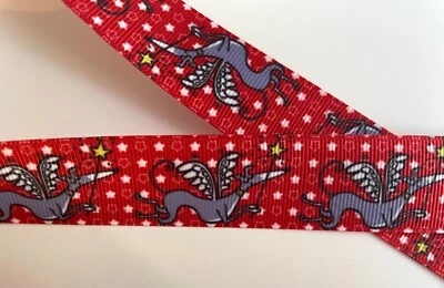 Greyhound dog angel fairy Grosgrain ribbon 1" red stars - Image 1 of 2