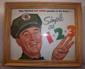 VINTAGE FRAMED TEXACO SKY CHIEF GASOLINE ADVERTISING PRINT - Picture 1 of 3