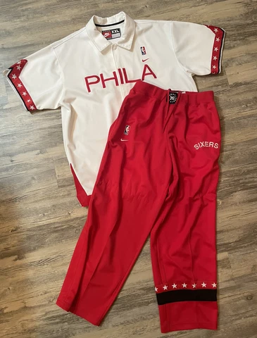 Vtg Philadelphia 76ers NIKE NBA Retro Rewind Shooting Shirt & Pants Sizers 2XL Cover