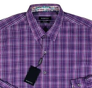 Men's BUGATCHI Purple Pink + Plaid Shirt S Small NWT NEW Classic Fit CooL FuN! - Picture 1 of 6