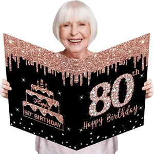 Tarjeta de cumpleaños 80 grande con sobre, libro de invitados extra grande oro rosa nacimiento 80 - Imagen 1 de 12