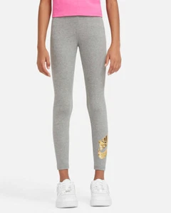 Nike Sportswear Graphic Leggings DB2824 091 Heather Grey/Gold New Kids Size S - Picture 1 of 7