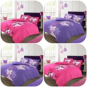 Single Double Duvet Quilt Cover Girls Printed Bedding Sets Pink Purple Butterfly - Picture 1 of 3