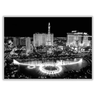 LAS VEGAS NEVADA Strip Fountain New Photo Glossy Poster Picture Black Bellagio - Image 1 of 3