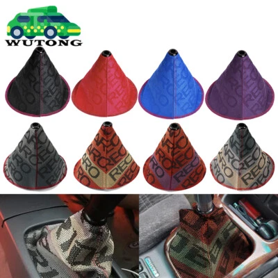 JDM Recaro Red Stitches Racing Hyper Fabric Shift knob Shifter Boot Cover MT/AT - Image 1 of 4