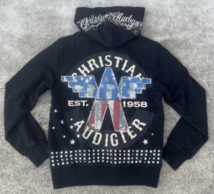 Christian Audigier Logo Rhinestones NWT Zip Up Hoodie Sweater Mens Size Small - Picture 1 of 9