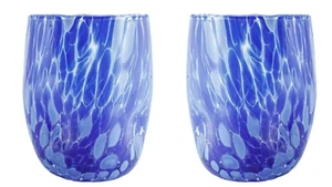 Pair of Murano Glass Drinking Art Tumblers Blue Handmade Millefiori - Picture 1 of 8