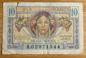 BILLET 10 FRANCS TRESOR FRANCAIS TERRITOIRES OCCUPÉS (BILL 175) ALPHABET A - Picture 1 of 2