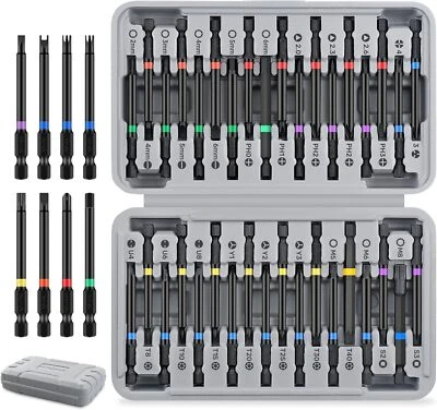 Screwdriver Bit Set Long Hex Shank Security Torx, Square, XZN, Multi-Bit 36 Pcs - Image 1 of 4