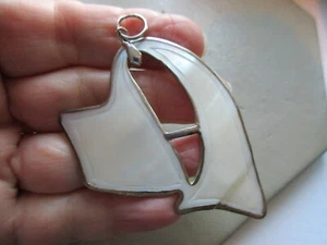LARGE VINTAGE RETRO SILVER TONE MOTHER OF PEARL ENAMEL LETTER A PENDANT NECKLACE - Picture 1 of 4