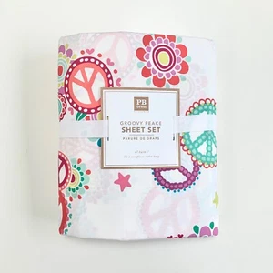 Pottery Barn Teen Twin XL Groovy Peace sheet set White Orange Green Purple - Picture 1 of 2