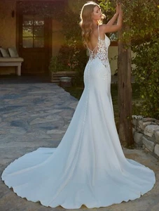 Sexy vestido de novia vestido de novia encaje 32-56 Crepe sirena espalda sin medida NUEVO - Imagen 1 de 7
