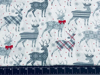 Tina Scrap 9"x21" Christmas Deer Snowflake Plaid Bow Country Cotton Fabric - Image 1 of 2