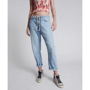 nwt 28 / 6 Womens One Teaspoon Relaxed Fit Laced Bandit Jeans Lace Up Best Blue - Picture 1 of 11