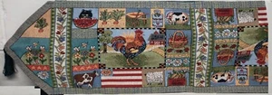 Extra Long Tapestry Table Runner,13"x72",ROOSTER,COW,FRUITS,USA PATCHWORK, Natco - Picture 1 of 24