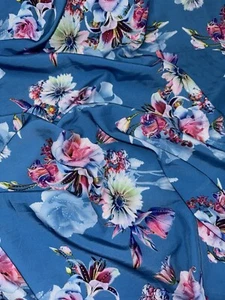 1 mtr blue floral polyester dress fabric..58” wide - Picture 1 of 3