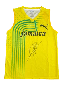 USAIN BOLT SIGNED JAMAICA RUNNING OLYMPICS 2008 VEST (AFTAL COA) - Foto 1 di 3