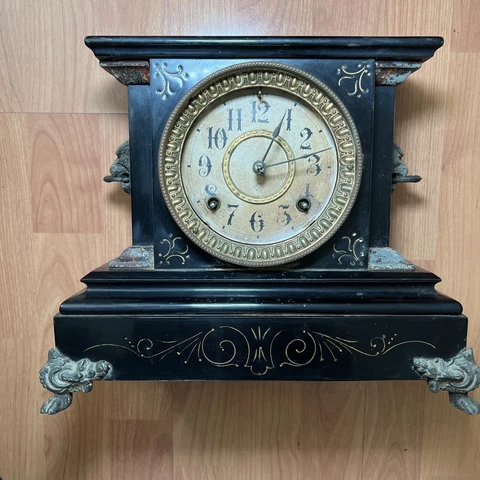 antique ansonia mantle clock cast iron lion head Cover