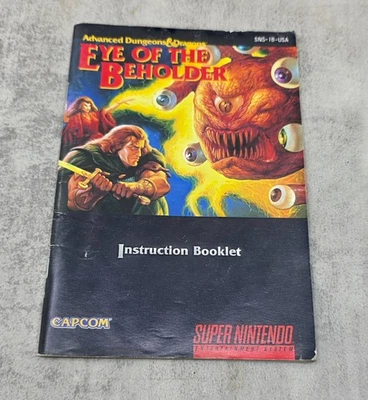 Super Nintendo SNES Manual Only Advanced Dungeons & Dragons Eye Of The Beholder  - Image 1 of 3