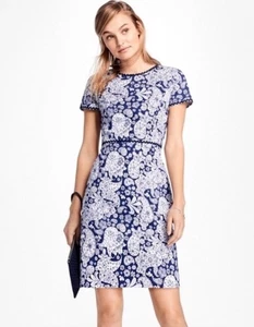 Vestido Vaina Brooks Brothers Azul/Blanco Cachemira RicRac Algodón 8 Nuevo Con Etiquetas Romántico - Imagen 1 de 22