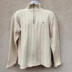 Vintage Ralph Lauren Polo Herren Pullover Medium Creme US Flagge Gerippt 1/4 Reißverschluss  - Bild 1 von 11