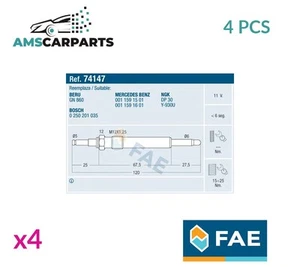 ENGINE GLOW PLUGS 74147 FAE 4PCS NEW OE REPLACEMENT - Picture 1 of 5