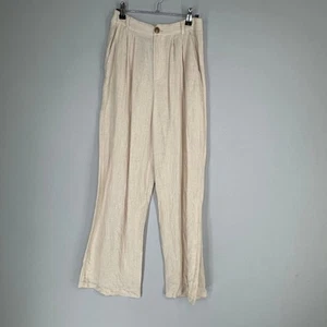 Pantalones de lino VRG GRL para mujer talla 6 beige pierna ancha ligeros informales transparentes - Imagen 1 de 9