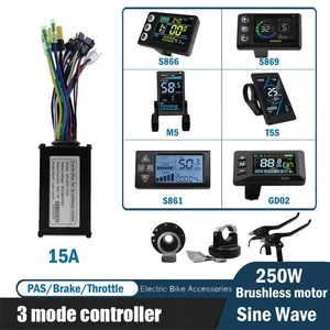 EBike 24V/36V/48V 15A Controller w/Display Brake Throttle PAS Kit for 250W Motor - Picture 1 of 31