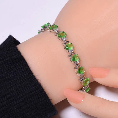 Brazalete Tenis Plata de Ley 925 Amatista Verde y Circonita Cúbica 7.99" B17 Foto 1 de 4