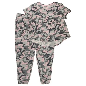 Womens Pink & Gray Camo Pajamas Knit Tee Shirt & Jogger Pants Sleep Set 2X - Picture 1 of 2